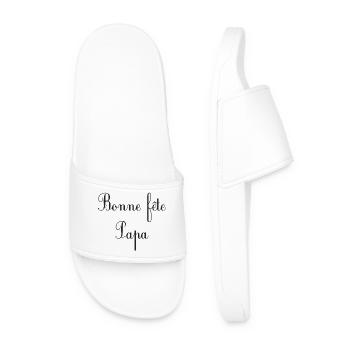 DAD. FATHER'S DAY. HAPPY FATHER'S DAY. HAPPY BIRTHDAY. - Men’s Pool Sliders - white - Front