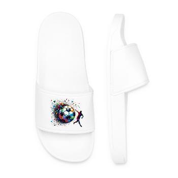 dynamic soccer player playing soccer - Men’s Pool Sliders - white - Front