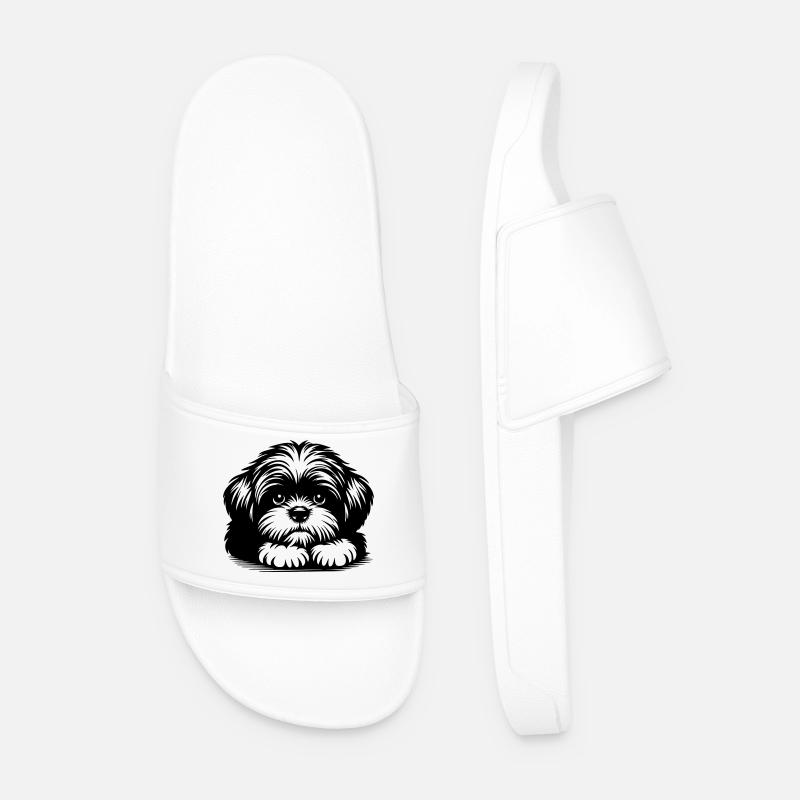Shih Tzu Head with Paws - Men’s Pool Sliders - white