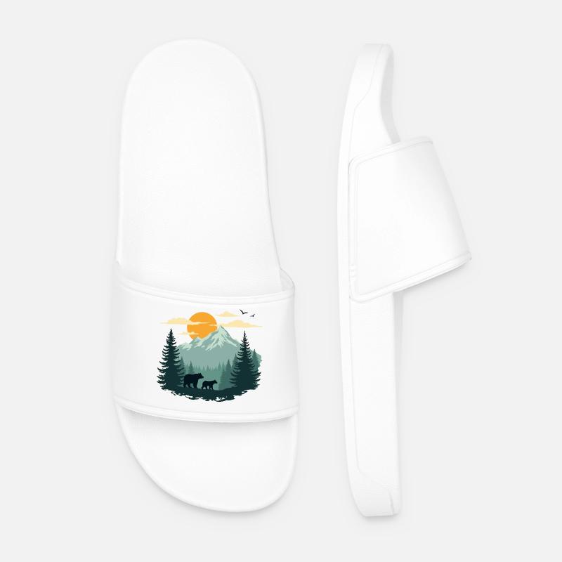 Forest Landscape and Bears - Men’s Pool Sliders - white