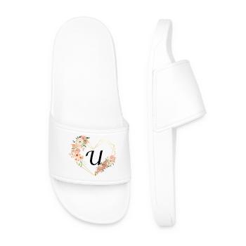 Lettre u cœur doré floral - Claquettes Homme - blanc - Devant
