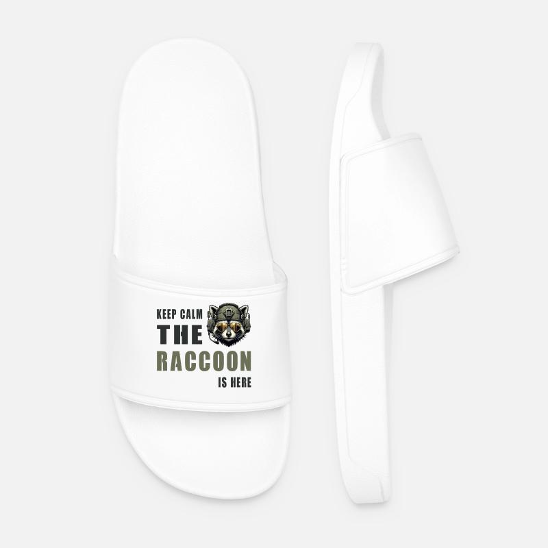 Keep Calm Raccoon Is Here - Men’s Pool Sliders - white