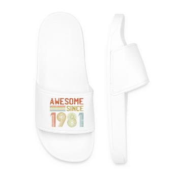 Retro 1981 Typography Design - Men’s Pool Sliders - white - Front