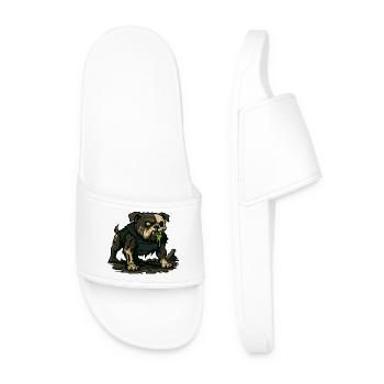 Groggy Zombie Pug with Green Drool - Men’s Pool Sliders - white - Front