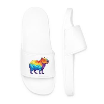 Colorful Capybara Rainbow Pop Art Watercolor - Men’s Pool Sliders - white - Front