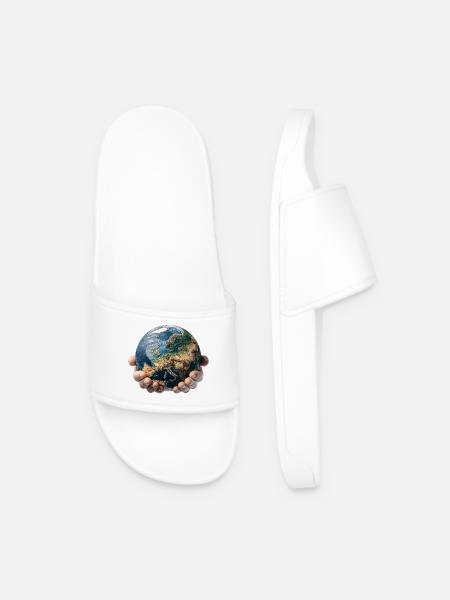 Earth in Hands: Global Responsibility - Men’s Pool Sliders - white