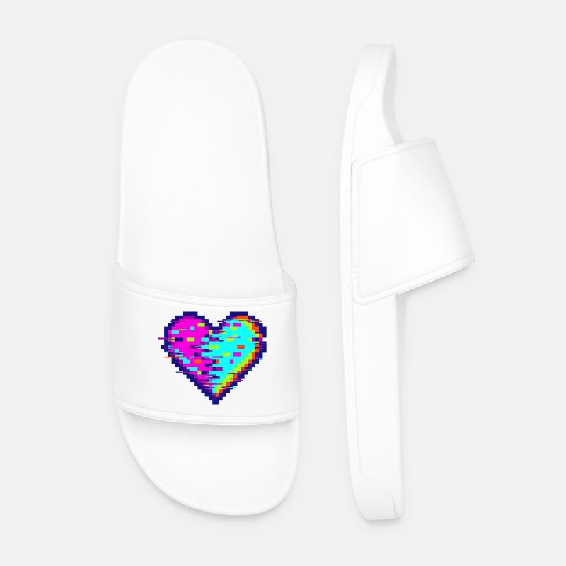 Glitchherz Neon Pixel Herz Love - Männer Badelatschen - Weiß