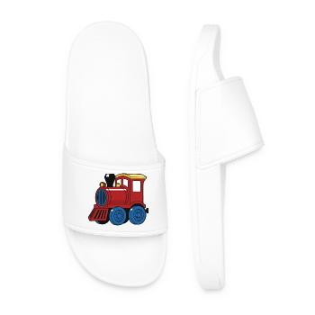 Cute Railway Locomotive Steam Locomotive for Kids - Men’s Pool Sliders - white - Front