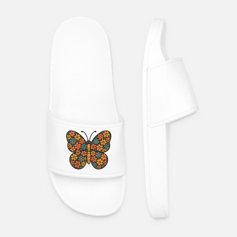 Flower Butterfly Pattern - Men’s Pool Sliders - white