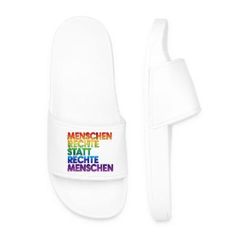 Regenbogen Statement Spruch Menschenrechte - Männer Badelatschen - Weiß - Vorne