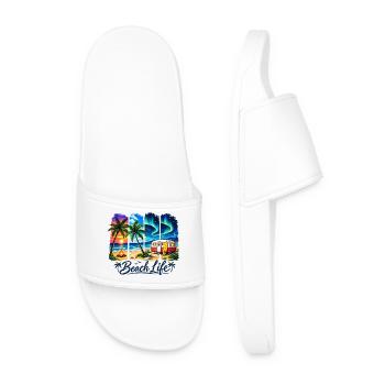 Beach Life: Sunset & Camper - Men’s Pool Sliders - white - Front