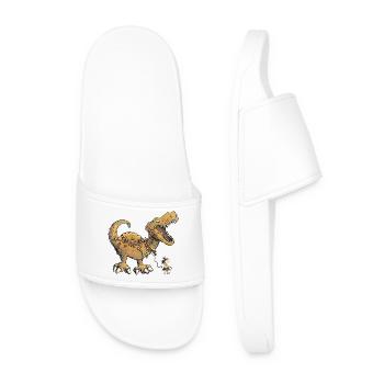 Prehistoric man walks with Dino I Dinosaur - Men’s Pool Sliders - white - Front