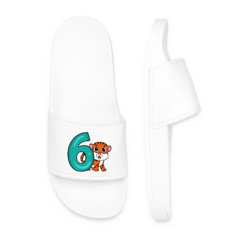 6 Birthday 6 years old with animal motif - six - Men’s Pool Sliders - white - Front
