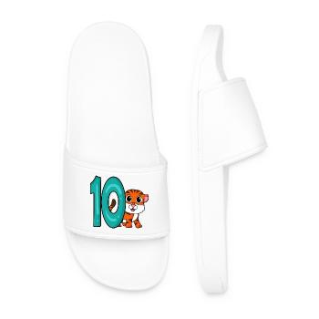 10th Birthday Motif Tiger - ten years - Men’s Pool Sliders - white - Front