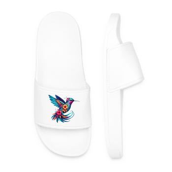Hummingbird decorated with flowers - Men’s Pool Sliders - white - Front