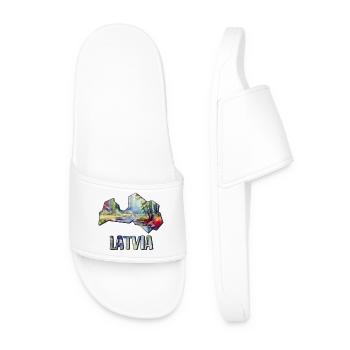 Watercolor Map of Latvia - Men’s Pool Sliders - white - Front
