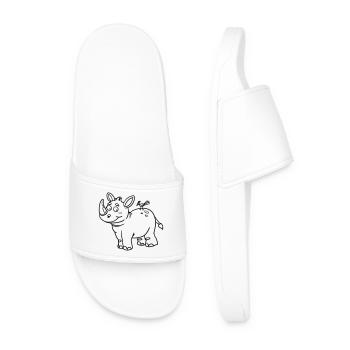 Rhino Kawaii coloring page hand-illustrated - Men’s Pool Sliders - white - Front