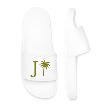 Letter j Green Palm - Men’s Pool Sliders - white - Front
