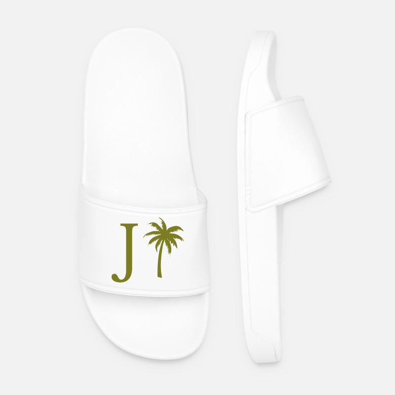Letter j Green Palm - Men’s Pool Sliders - white