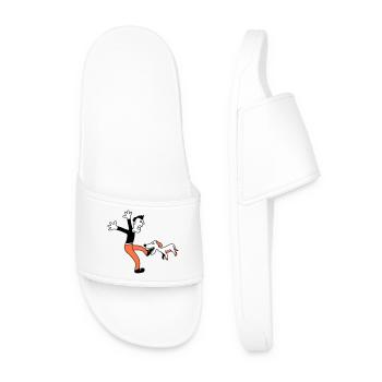 Dog Bites Man Foot Pain Attack - Men’s Pool Sliders - white - Front