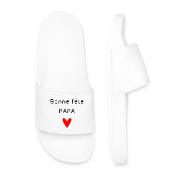 DAD. FATHER'S DAY. HAPPY FATHER'S DAY. HAPPY BIRTHDAY. - Men’s Pool Sliders - white - Front