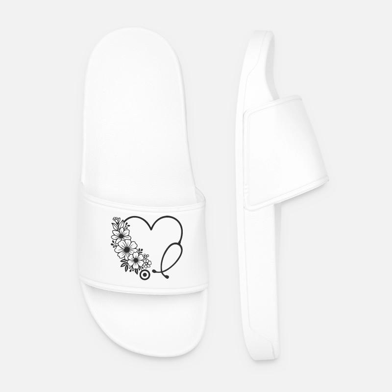 Blumenmuster Herz Kinderwagen Design - Männer Badelatschen - Weiß