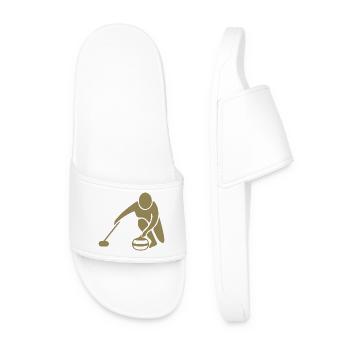 Minimalist Curling Silhouette Sport - Men’s Pool Sliders - white - Front