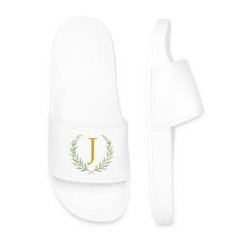 J Monogramm, Eukalyptus Kranz, personalisierbar - Männer Badelatschen - Weiß - Vorne