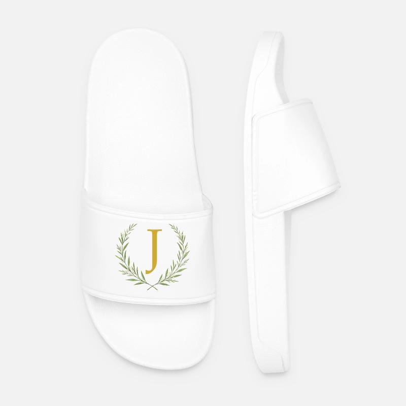 J Monogramm, Eukalyptus Kranz, personalisierbar - Männer Badelatschen - Weiß