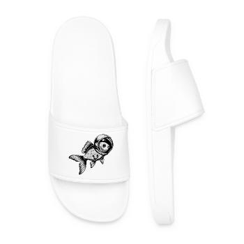 Fish in Space - Cool Astonomy Logo - Men’s Pool Sliders - white - Front