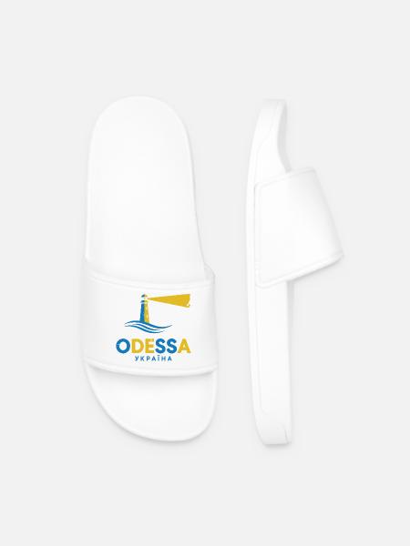 Odessa Lighthouse Night Scene Tee - Men’s Pool Sliders - white