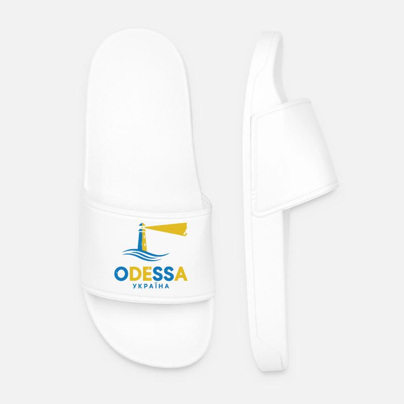 Odessa Lighthouse Night Scene Tee - Men’s Pool Sliders - white