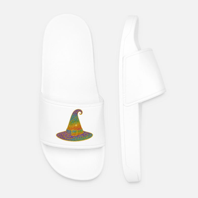 Rainbow Glitter Witch Hat - Men’s Pool Sliders - white