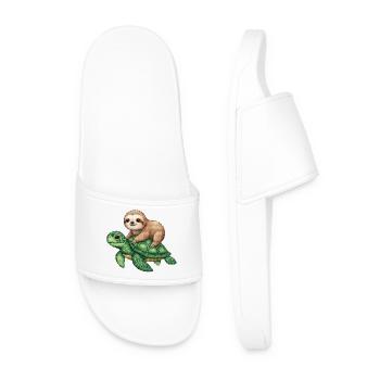 Sloth on turtle - Men’s Pool Sliders - white - Front