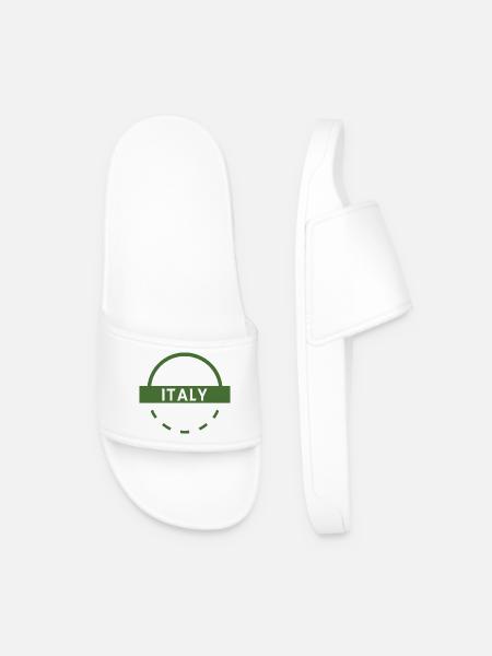 Italian Green Emblem Round Stamp - Men’s Pool Sliders - white