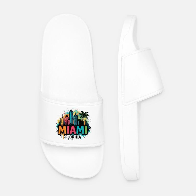 Miami Skyline Graffiti - Men’s Pool Sliders - white
