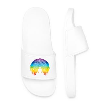 Spiritual Mandala Yoga Design in Chakra Colors - Men’s Pool Sliders - white - Front