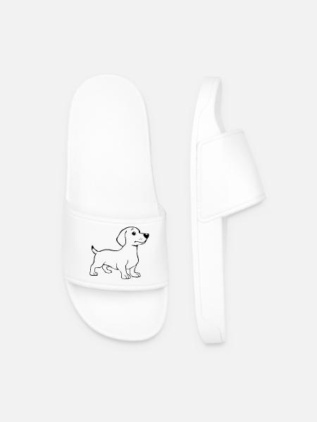 Dachshund Dog T-shirt Gift - Men’s Pool Sliders - white