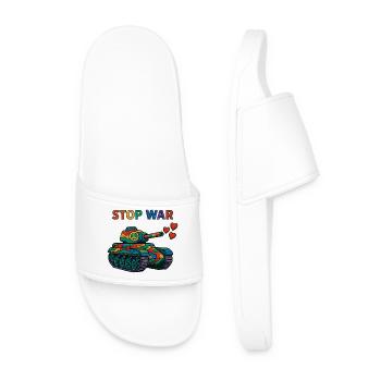 Rainbow Tank with Peace Sign – STOP WAR - Men’s Pool Sliders - white - Front