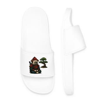 Bulldog Samurai Meditating with Bonsai Tree - Men’s Pool Sliders - white - Front