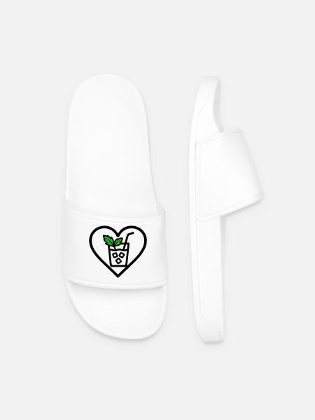 Mojito Heart Cocktail Mint Summer Drink - Men’s Pool Sliders - white