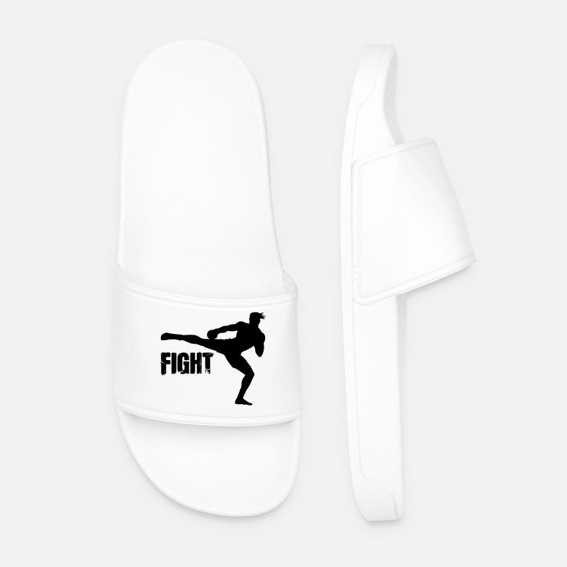 Kickboxer silhouette with text fight - Men’s Pool Sliders - white