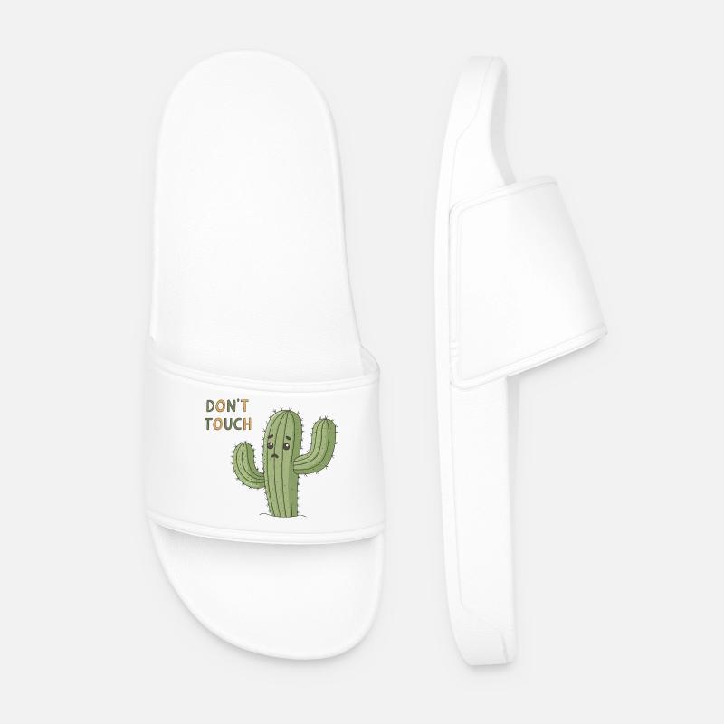 Sad Cactus Warning Don't Touch - Men’s Pool Sliders - white