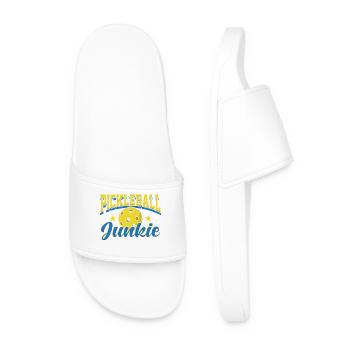 Pickleball Junkie Retro Sports Design - Men’s Pool Sliders - white - Front