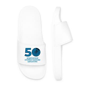 HU January 2026 - 50 Years - Birthday Gift - Men’s Pool Sliders - white - Front