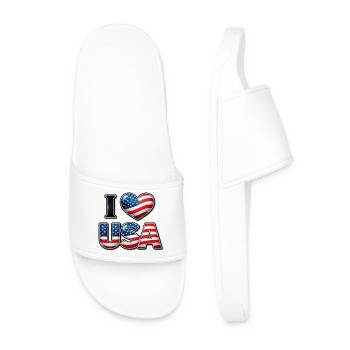 I Love USA – Patriotic Message Emblem Flag - Men’s Pool Sliders - white - Front