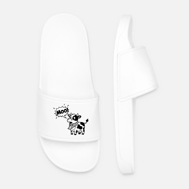 Funny Cow Moo Comic Speech Bubble - Men’s Pool Sliders - white