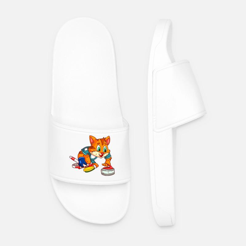 Cat Curling / Curling Player Cat - Men’s Pool Sliders - white