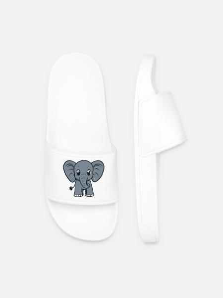 Cute Elephant Cartoon Print - Men’s Pool Sliders - white