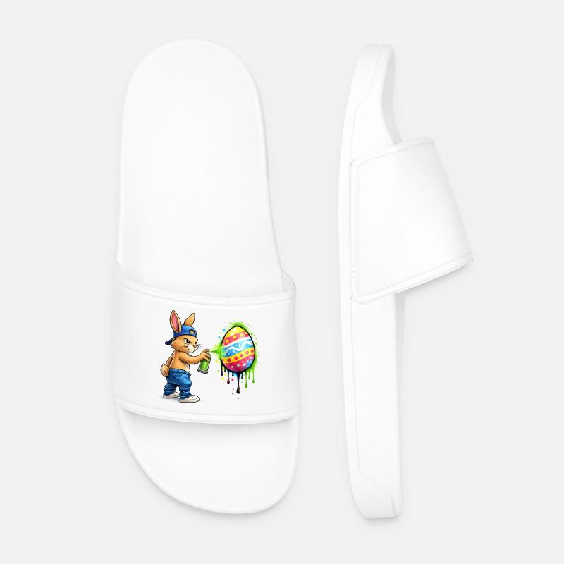 Graffiti bunny with Easter egg - Men’s Pool Sliders - white